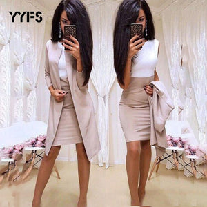 Long Blazer Jackets Sheath O-Neck Mini Dress Sexy Formal Dress Suits Women office wear 2 Piece Female Sets vestido formal mujer