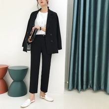 Load image into Gallery viewer, Vintage Autumn Winter Thicken Women Pant Suit Light Green Notched Blazer Jacket &amp; Pant 2019 Office Wear Women Suits Female Sets
