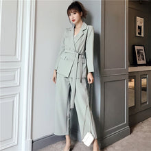 Load image into Gallery viewer, Autumn Winter  Women Lace Up Pant Suit Notched Blazer Jacket &amp; Pant Office Wear Suits Female Sets
