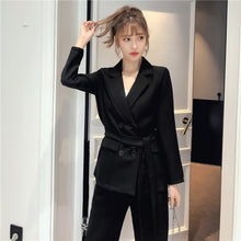 Load image into Gallery viewer, Autumn Winter  Women Lace Up Pant Suit Notched Blazer Jacket &amp; Pant Office Wear Suits Female Sets
