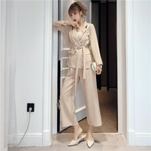 Load image into Gallery viewer, Autumn Winter  Women Lace Up Pant Suit Notched Blazer Jacket &amp; Pant Office Wear Suits Female Sets
