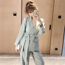 Load image into Gallery viewer, Autumn Winter  Women Lace Up Pant Suit Notched Blazer Jacket &amp; Pant Office Wear Suits Female Sets
