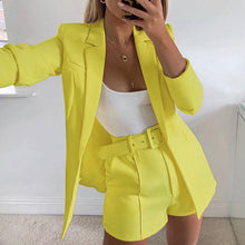 Load image into Gallery viewer, hot sale new 2019 ins explosion Women&#39;s clothing autumn long sleeve cardigan jacket shorts solid color two-piece Lady suit real
