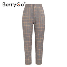 Load image into Gallery viewer, BerryGo Womens business suit plaid pant suits female Office ladies double breasted ladies suits Spring two-piece blazer suit set
