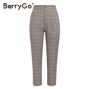 BerryGo Womens business suit plaid pant suits female Office ladies double breasted ladies suits Spring two-piece blazer suit set