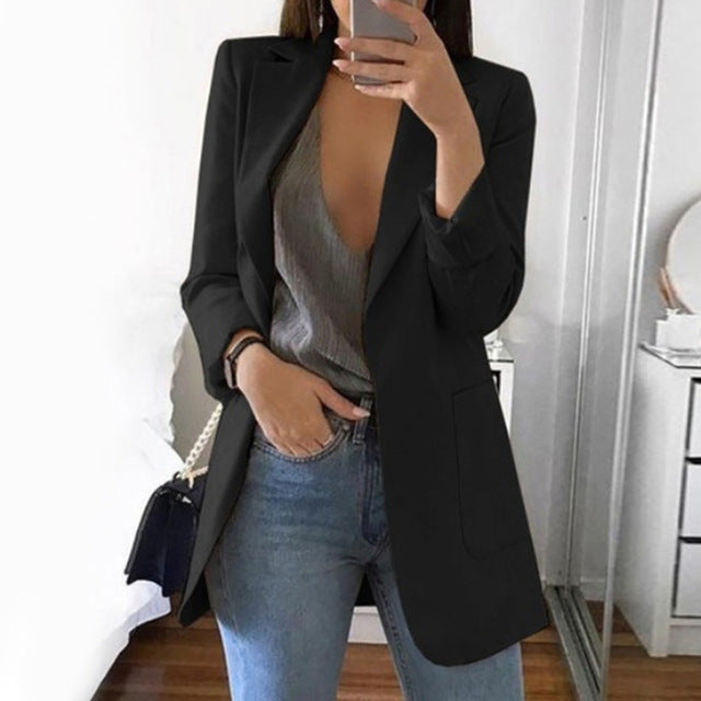 Wipalo Plus Size 2019 Women Elegant Slim Casual Solid Business Blazer Bodycon Long Blazers Jacket Ladies Spring Autumn Suit