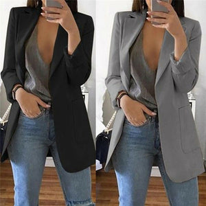 1pc Autumn Women Casual Long Sleeve Coat Suit Slim Cardigan Tops Blazer Jacket Outwear Formal Women V neck blazer Big pocket