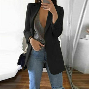 1pc Autumn Women Casual Long Sleeve Coat Suit Slim Cardigan Tops Blazer Jacket Outwear Formal Women V neck blazer Big pocket