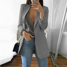 Load image into Gallery viewer, 1pc Autumn Women Casual Long Sleeve Coat Suit Slim Cardigan Tops Blazer Jacket Outwear Formal Women V neck blazer Big pocket
