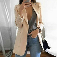 Load image into Gallery viewer, 1pc Autumn Women Casual Long Sleeve Coat Suit Slim Cardigan Tops Blazer Jacket Outwear Formal Women V neck blazer Big pocket
