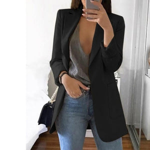 2020 Fashion Autumn Women Slim Blazers Jacket Female Work Office Lady Black Pockets Notched Blazer Coat