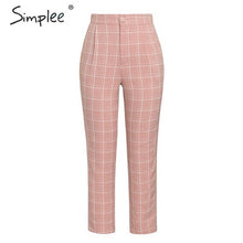 Load image into Gallery viewer, Simplee Fashion plaid women blazer suits Long sleeve double breasted blazer pants set Pink office ladies two-piece blazer sets
