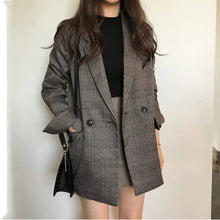 Load image into Gallery viewer, Women&#39;s check long sleeve cotton jacket causual vintage coat plaid  blazer
