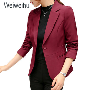 2019 Women's Blazer Pink Long Sleeve Blazers Solid One Button Coat Slim Office Lady Jacket Female Tops Suit Blazer Femme Jackets