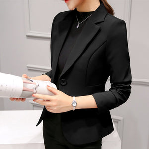 2019 Women's Blazer Pink Long Sleeve Blazers Solid One Button Coat Slim Office Lady Jacket Female Tops Suit Blazer Femme Jackets