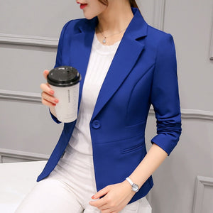 2019 Women's Blazer Pink Long Sleeve Blazers Solid One Button Coat Slim Office Lady Jacket Female Tops Suit Blazer Femme Jackets